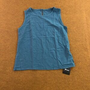 Ficerd Womens Small Blue Linen Blend Sleeveless Keyhole Back Shell Tank Top NWT